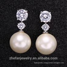 Hot sale CZ stone &White Pearl Earring with high quality